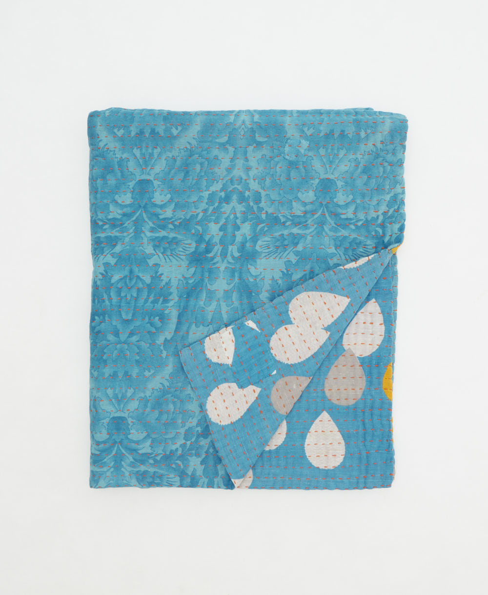 small kantha quilt handmade in India by women artisans from vintage cotton saris