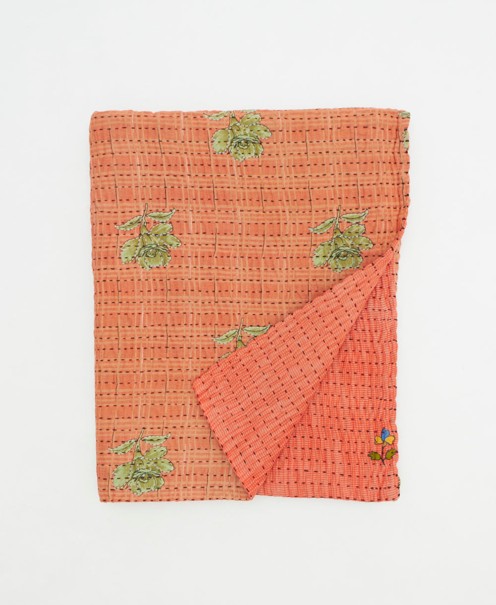 small kantha quilt handmade in India by women artisans from vintage cotton saris