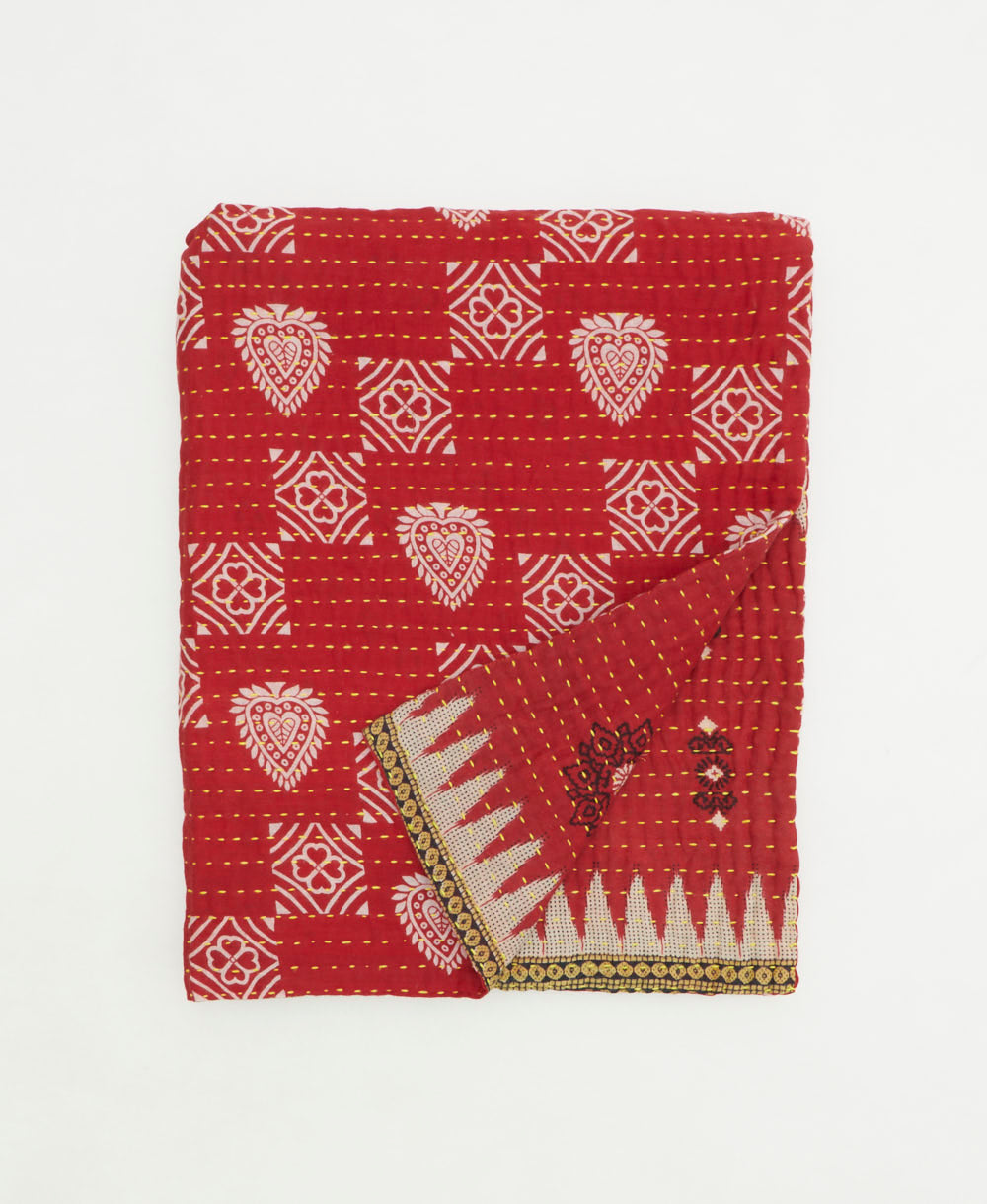 small kantha quilt handmade in India by women artisans from vintage cotton saris