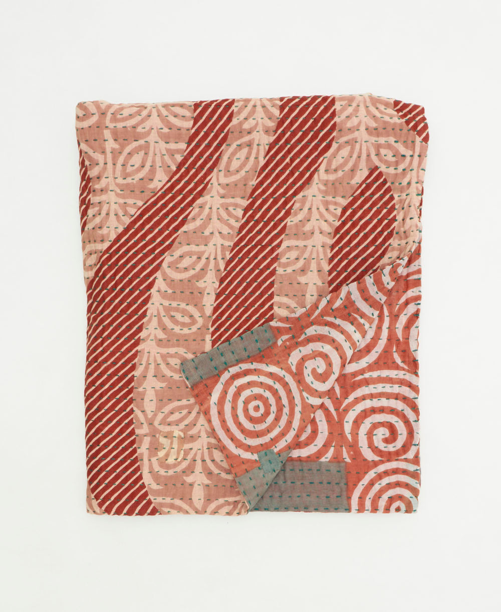 small kantha quilt handmade in India by women artisans from vintage cotton saris