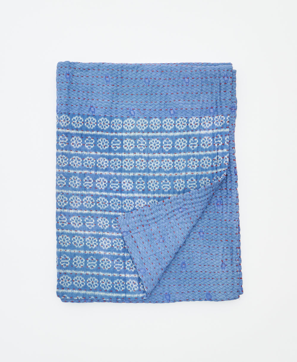 small kantha quilt handmade in India by women artisans from vintage cotton saris