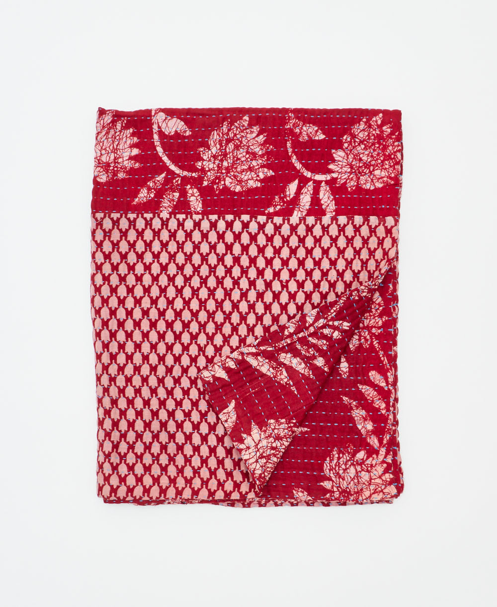 small kantha quilt handmade in India by women artisans from vintage cotton saris