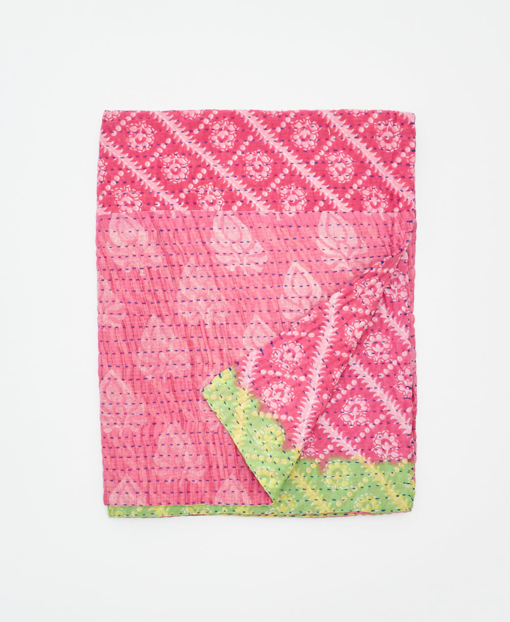 small kantha quilt handmade in India by women artisans from vintage cotton saris