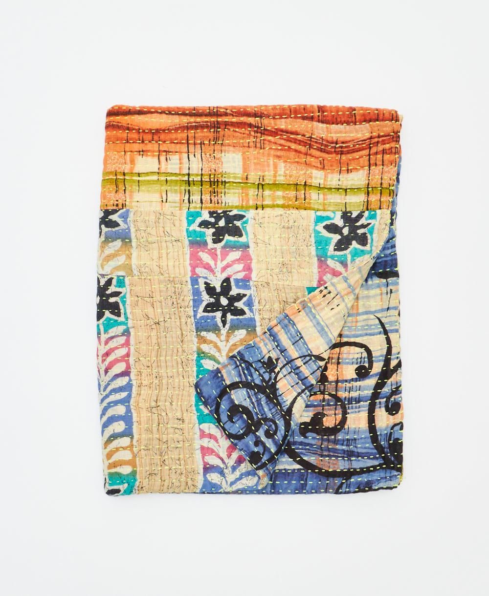 small kantha quilt handmade in India by women artisans from vintage cotton saris