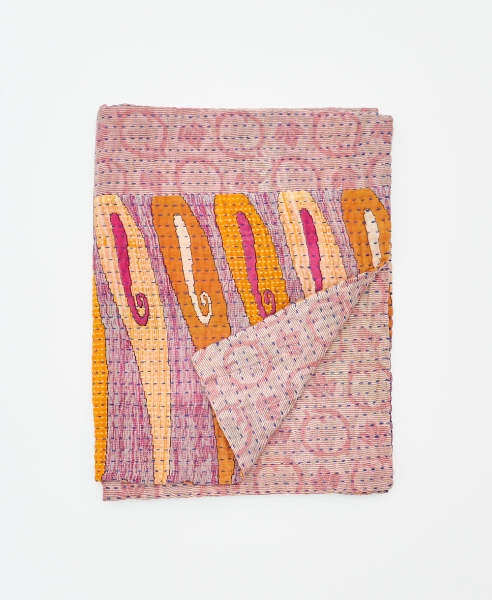 small kantha quilt handmade in India by women artisans from vintage cotton saris