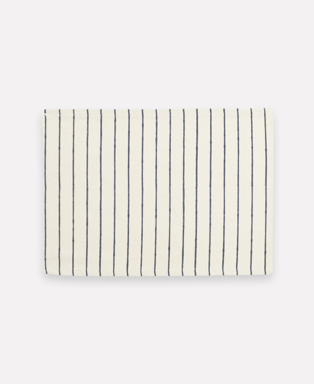 navy blue and off-white vertically striped cotton placemat