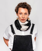 100% organic cotton black and white color block infinity scarf