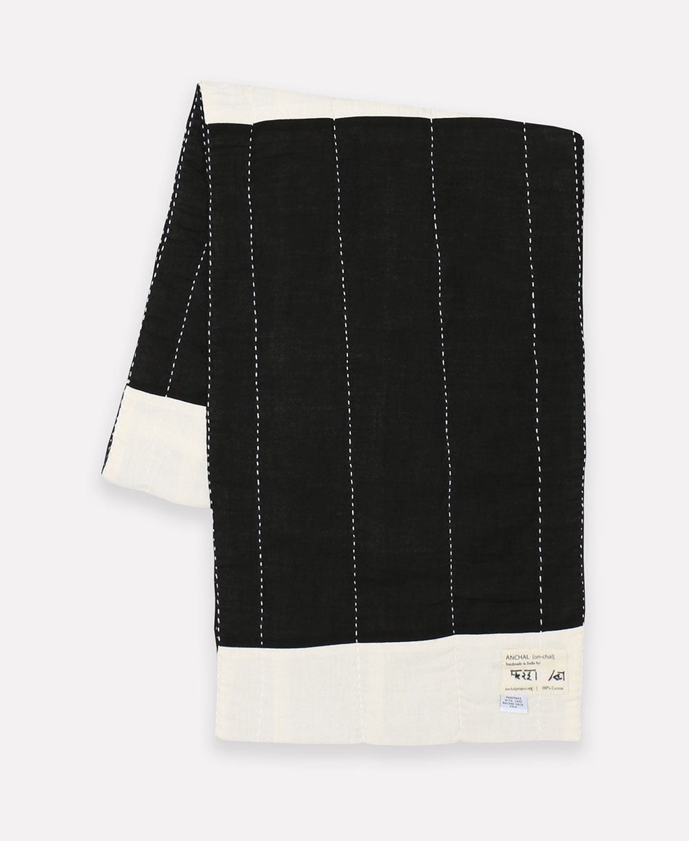 black and white infinity scarf handmade in india with white embroidery