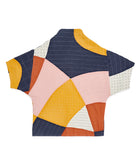 handmade quilted jacket in colorful geometric pattern with hand-embroidery made in India from 100% organic cotton