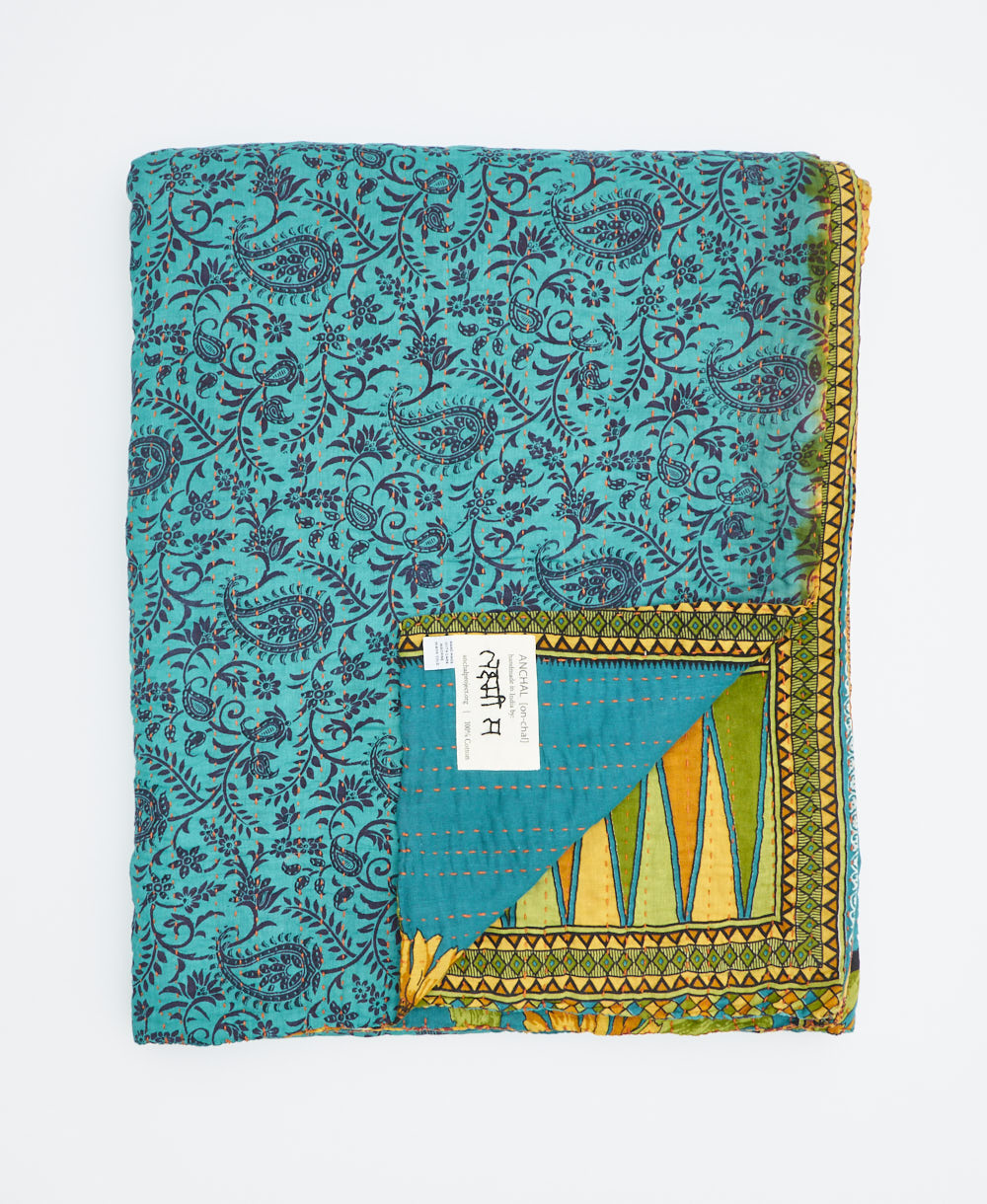 soft twin kantha blanket made from upcycled vintage cotton saris