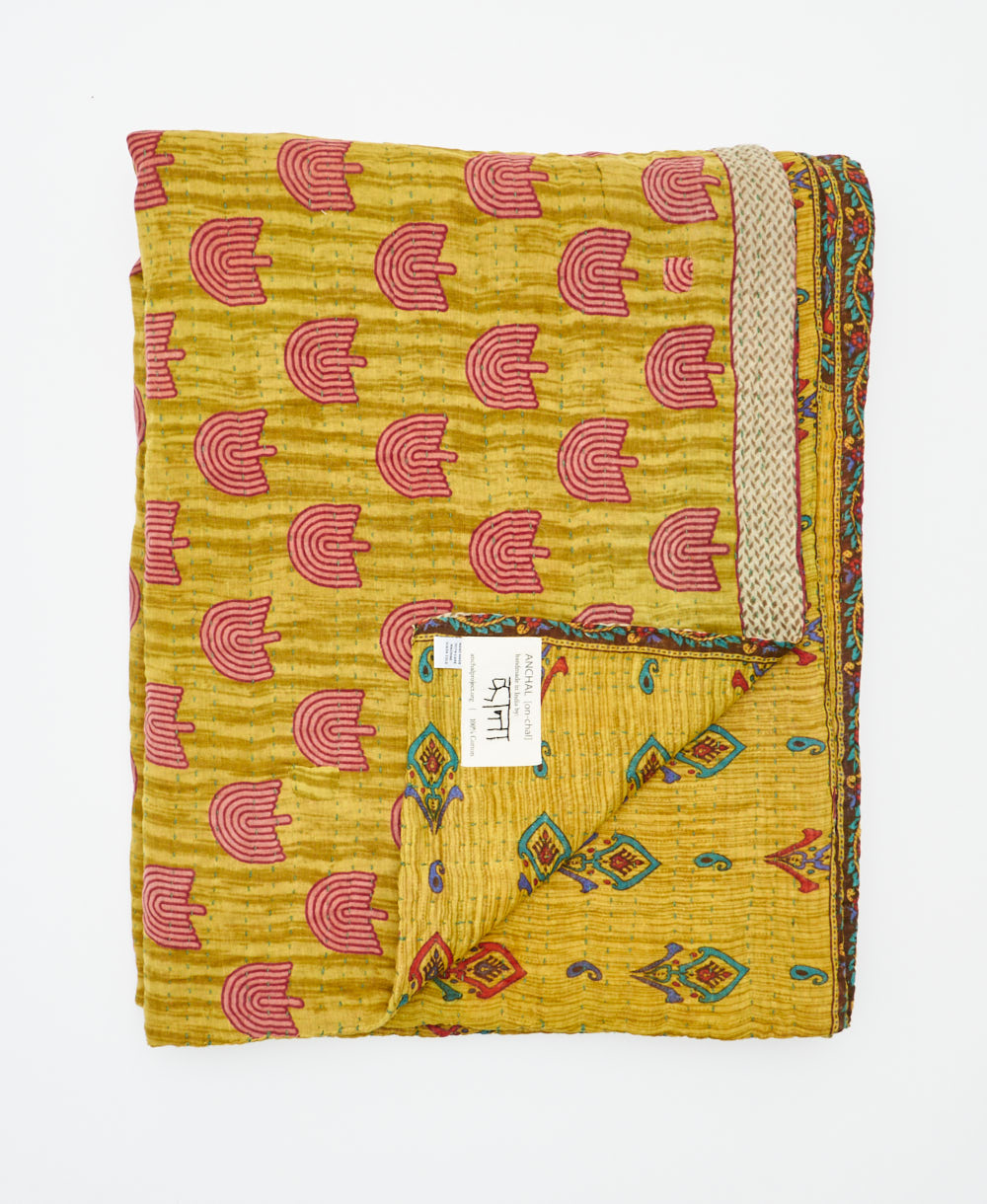 soft twin kantha blanket made from upcycled vintage cotton saris