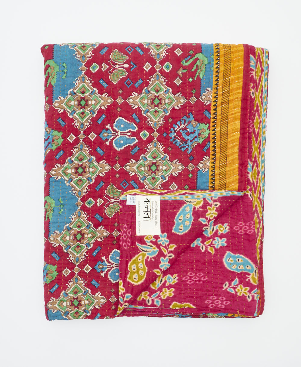 soft twin kantha blanket made from upcycled vintage cotton saris