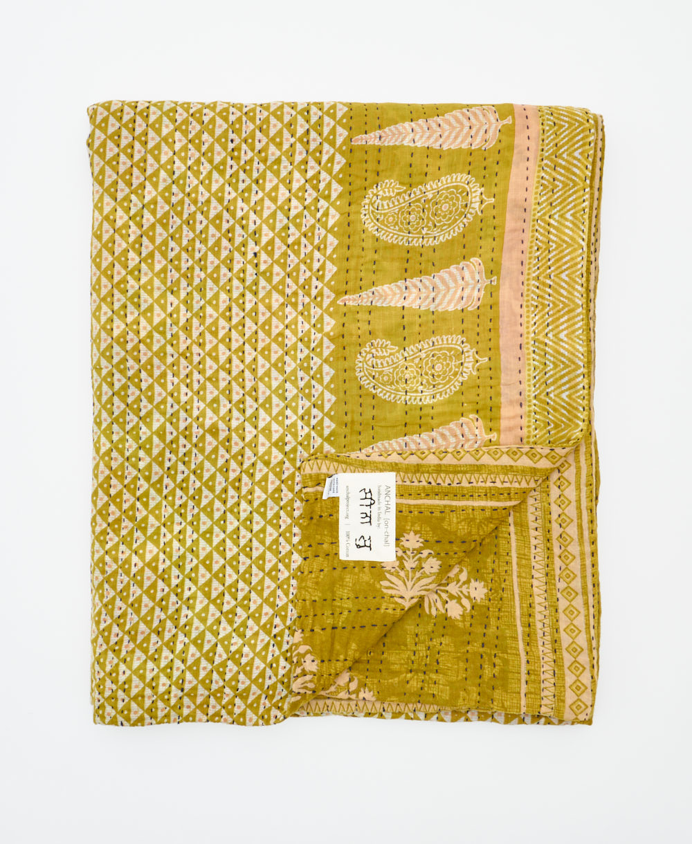 soft twin kantha blanket made from upcycled vintage cotton saris