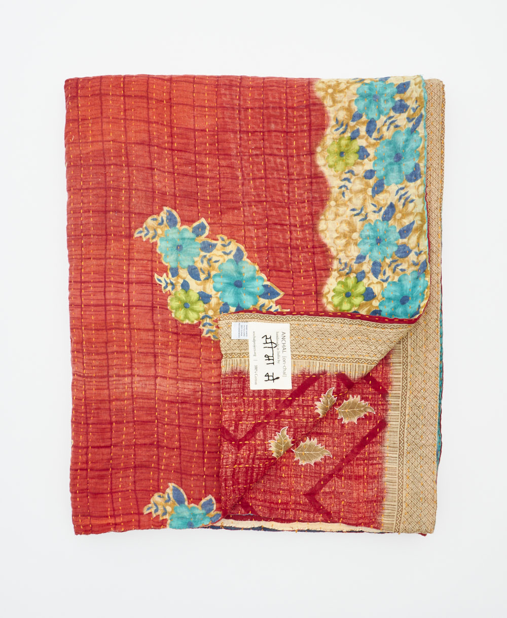 soft twin kantha blanket made from upcycled vintage cotton saris