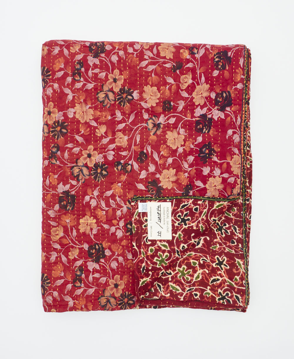 soft twin kantha blanket made from upcycled vintage cotton saris