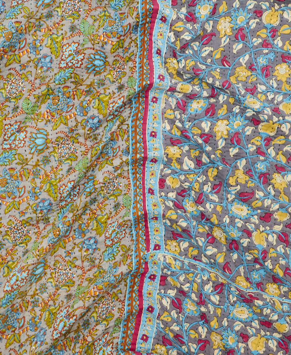 soft twin kantha blanket made from upcycled vintage cotton saris