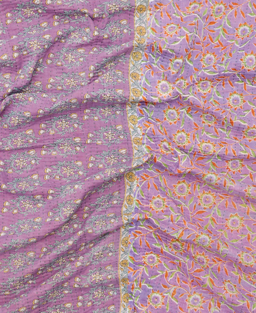 soft twin kantha blanket made from upcycled vintage cotton saris