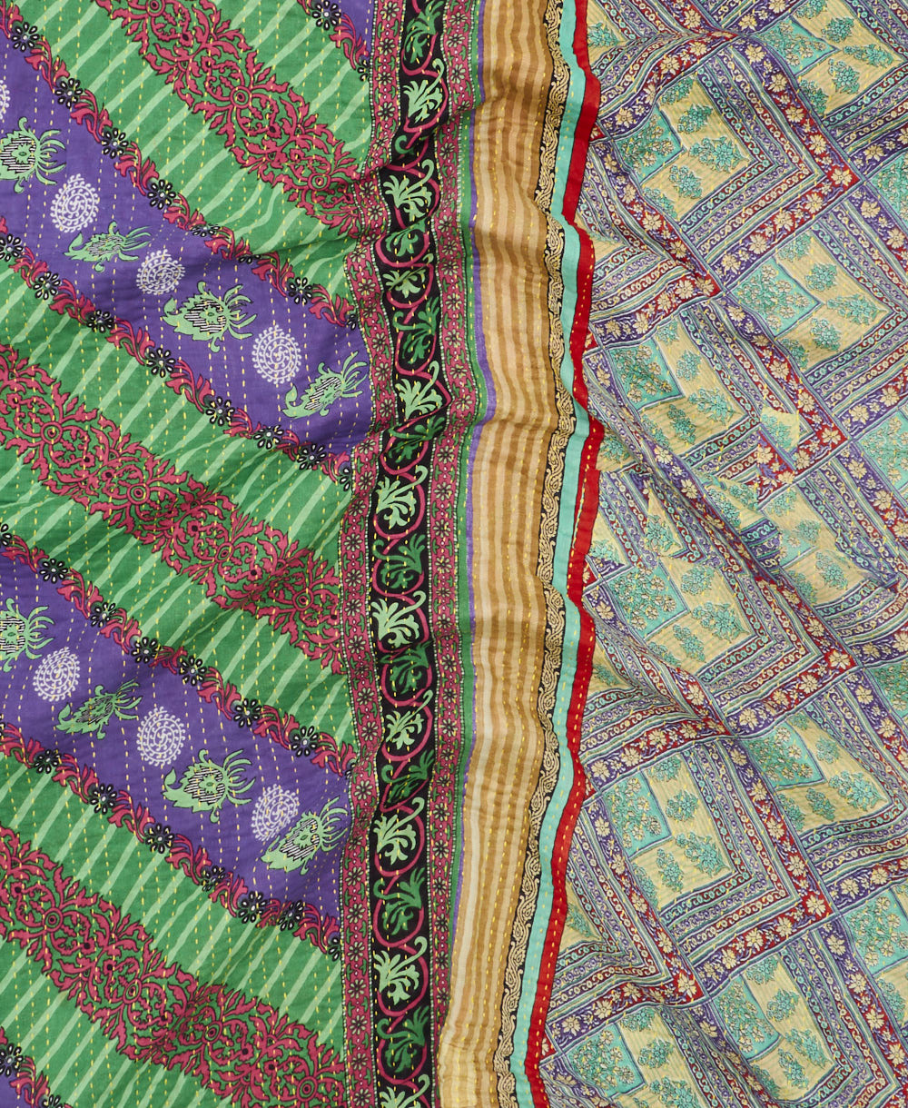 soft twin kantha blanket made from upcycled vintage cotton saris