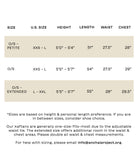 block print kaftan size chart
