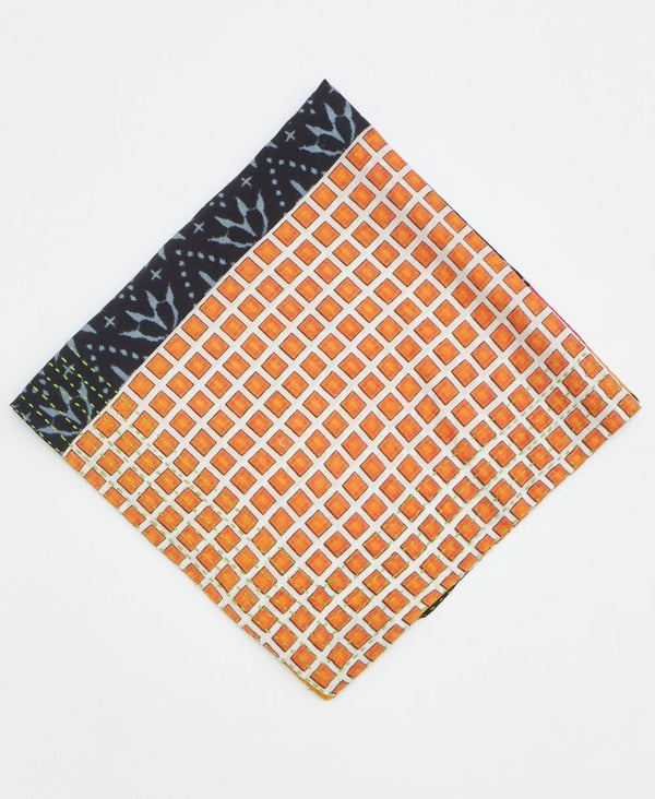 orange square print cotton bandana scarf handmade in India
