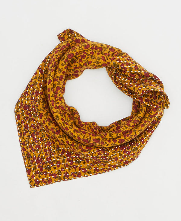 artisan-made vintage cotton bandana in a mustard floral design
