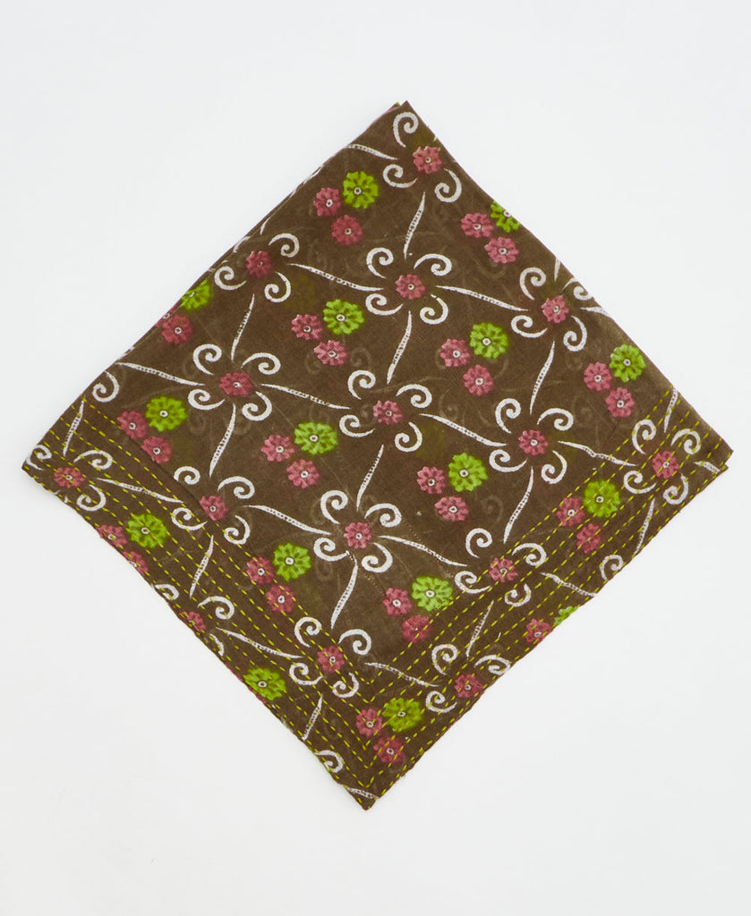 green and prink floral print cotton bandana scarf handmade in India
