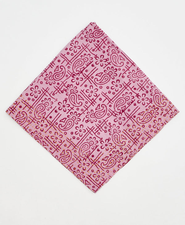 paisley pink floral cotton bandana scarf handmade in India
