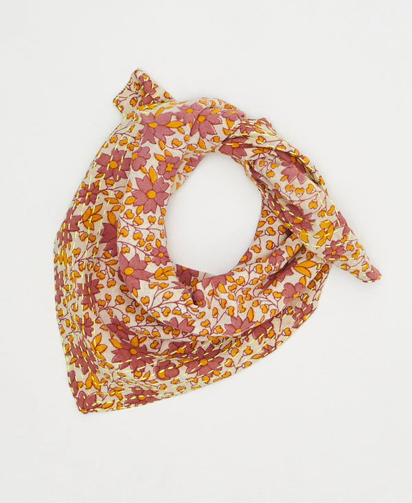 artisan-made vintage cotton bandana in a red and gold floral  design
