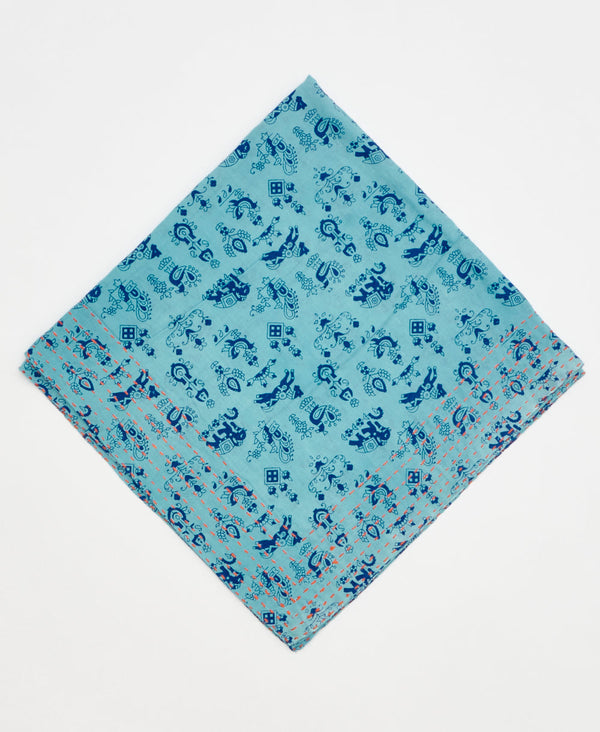 blue traditional print cotton bandana scarf handmade in India

