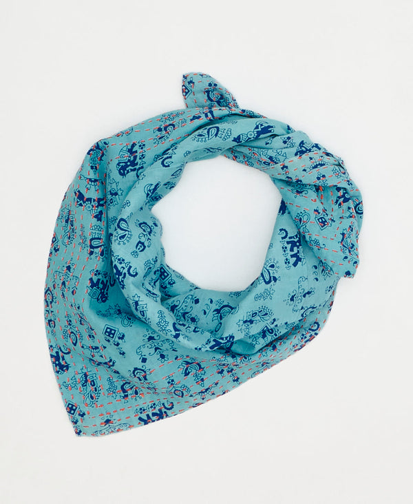 artisan-made vintage cotton bandana in a blue traditional design
