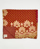  Artisan-made king kantha quilt in burgundy and tan paisley design made from upcycled saris
