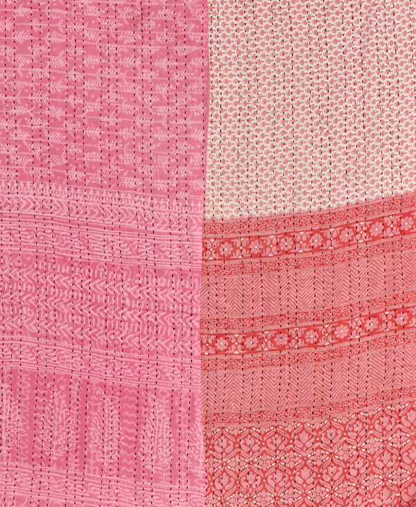 Pink paisley kantha bedding quilt ethically made from vintage cotton fabric
