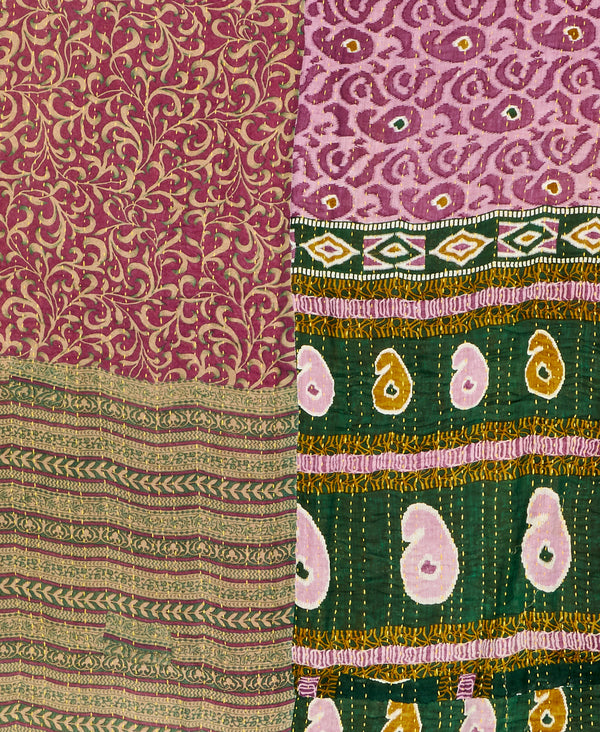 Purple paisley kantha bedding quilt ethically made from vintage cotton fabric
