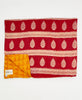  Artisan-made king kantha quilt in an orange floral design made from upcycled saris
