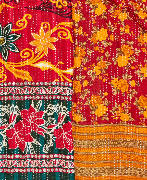 bold floral  kantha bedding quilt ethically made from vintage cotton fabric
