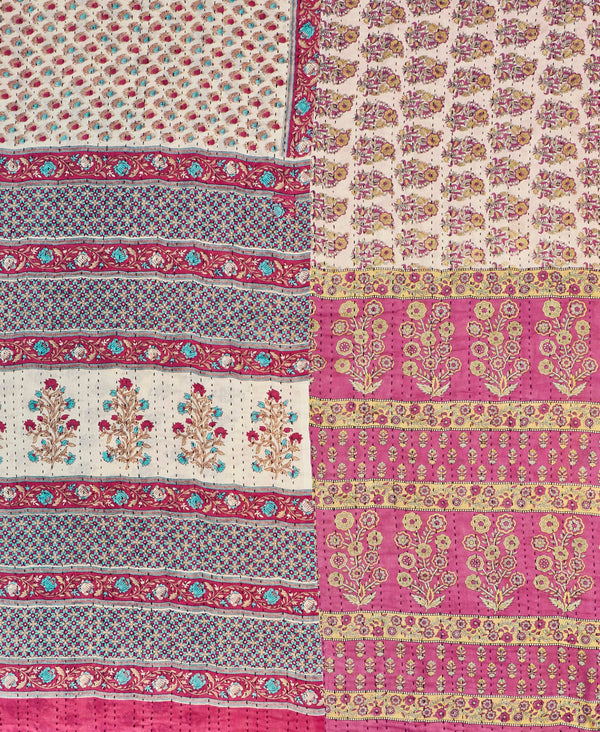 Maroon paisley kantha bedding quilt ethically made from vintage cotton fabric
