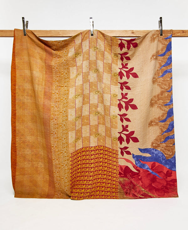 Queen kantha quilt in mustard paisley pattern handmade in India
