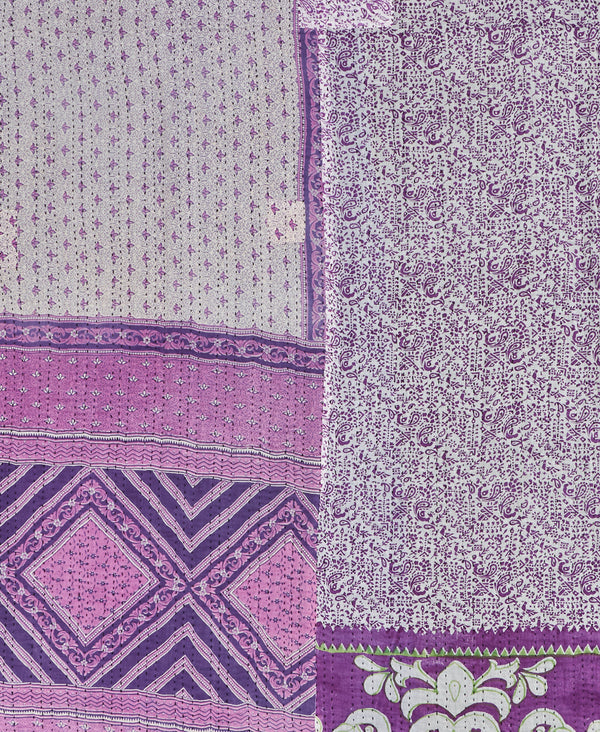 Purple geometric kantha bedding quilt ethically made from vintage cotton fabric
