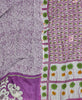 Queen kantha quilt with reversible purple geometric  pattern
