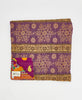  Artisan-made queen kantha quilt in a burgundy paisley design made from upcycled saris
