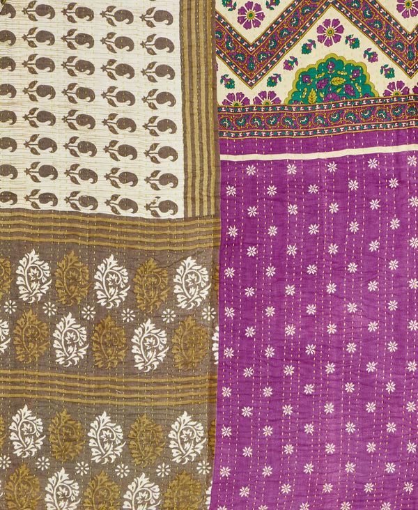 Purple and brown paisley kantha bedding quilt ethically made from vintage cotton fabric

