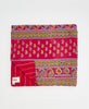 Artisan-made queen kantha quilt in red paisley design made from upcycled saris
