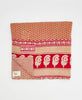 Artisan-made queen kantha quilt in red and green leaf design made from upcycled saris
