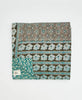 Artisan-made queen kantha quilt in teal geometric design made from upcycled saris
