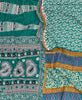 Queen kantha quilt with reversible teal geometric pattern
