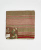  Artisan-made queen kantha quilt in neutral geometric design made from upcycled saris
