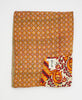 Artisan-made twin kantha quilt in orange striped design made from upcycled saris
