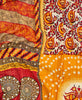  Orange striped kantha bedding quilt ethically made from vintage cotton fabric
