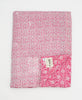 Artisan-made twin kantha quilt in pink paisley design made from upcycled saris
