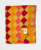 Artisan-made twin kantha quilt in yellow geometric design made from upcycled saris

